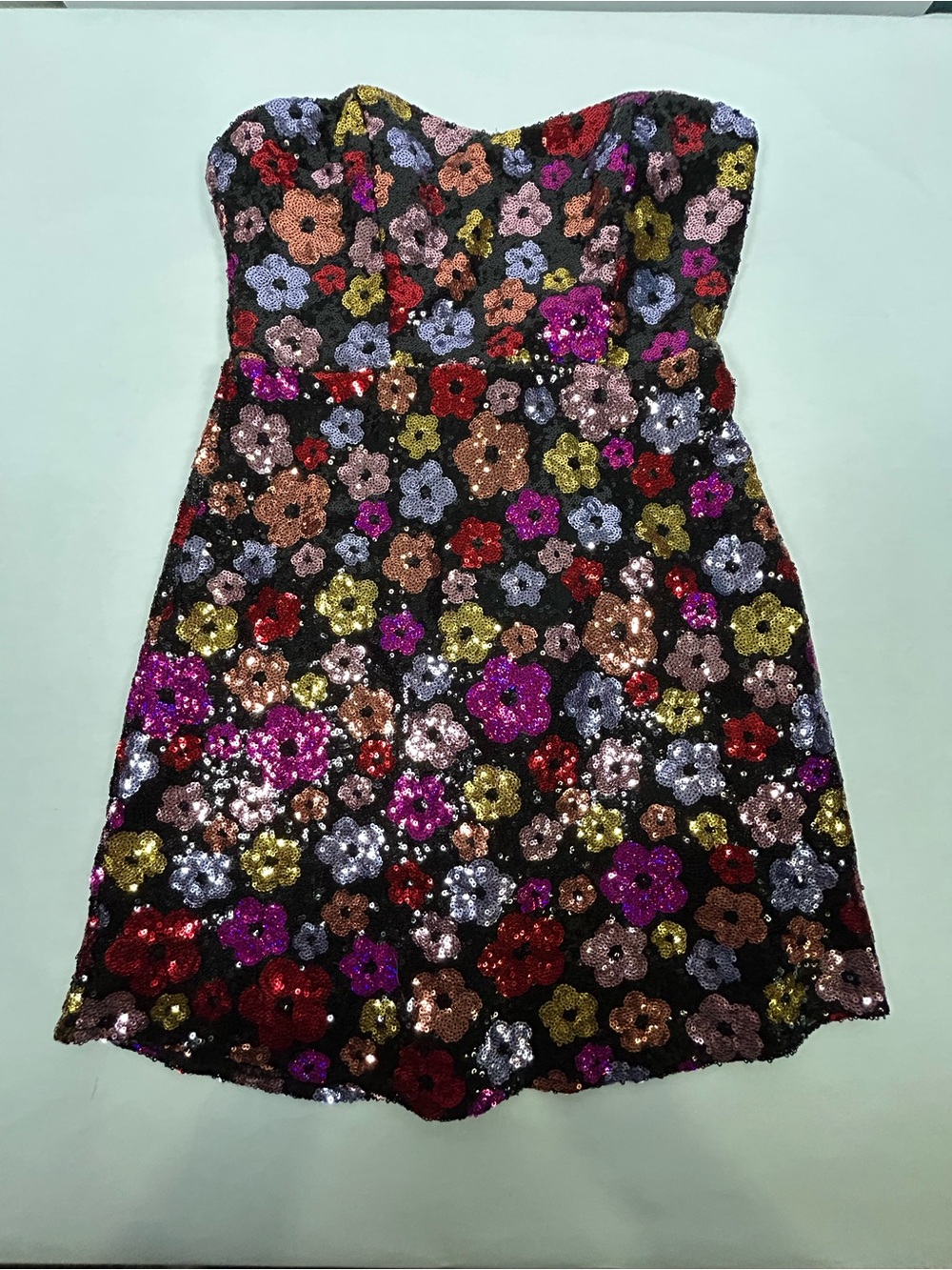 Angel Biba NWT Strapless Sequin Multicolor Floral Mini Dress M - Picture 3 of 14
